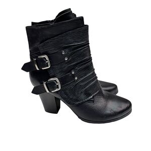 Miz Mooz Women’s Black Leather Duchess Moto Booties Sz 40